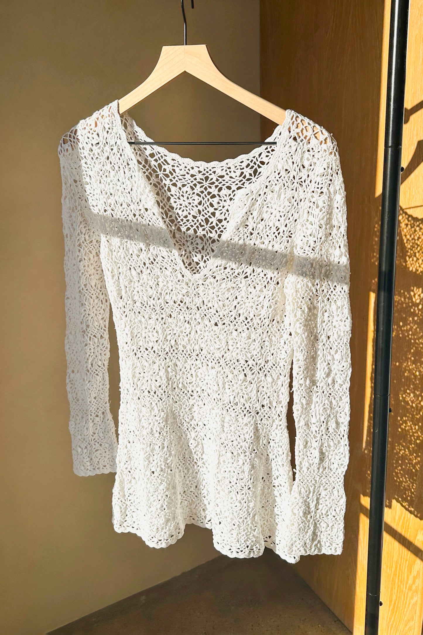 White Crochet Knit Dress Swim Cover US 6 S/M 90's