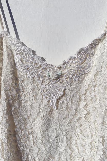 White Coquette Lace Slip Dress 90's Flower Detail US 8
