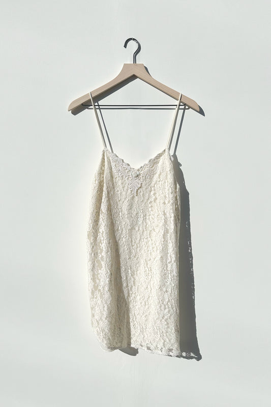 White Lace Slip Dress 90's Flower Detail US 8