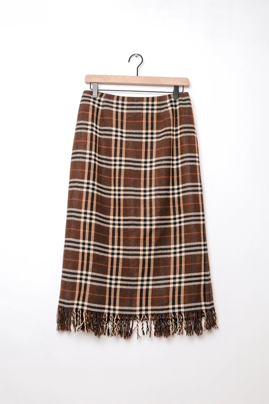 Worthington Petite Wool Blend Brown Plaid Knee Length Skirt 8, 90's