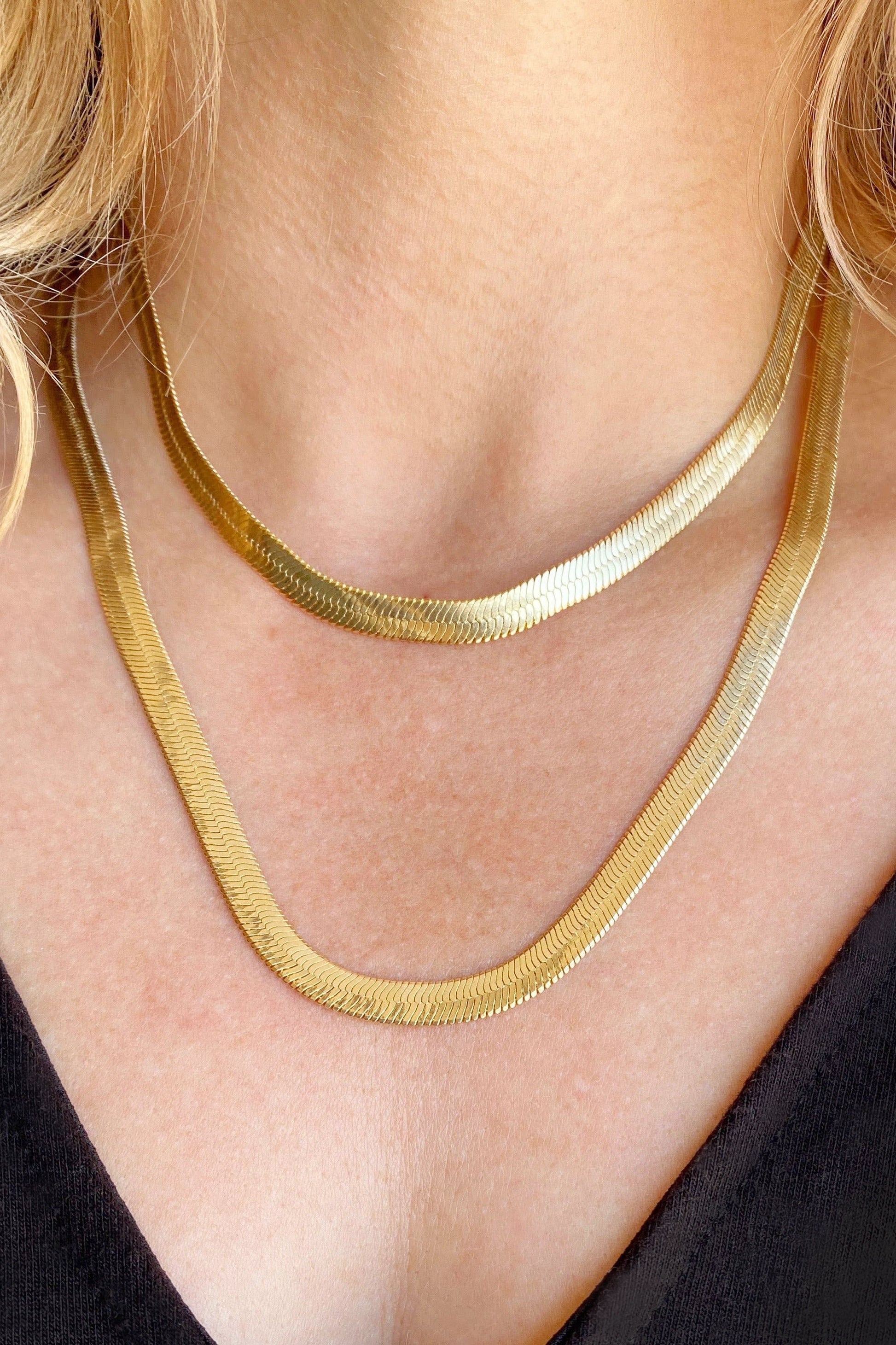 Gold Herringbone Choker Necklace - cream