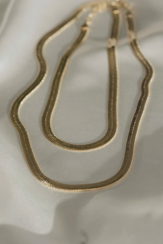 Gold Herringbone Chain Necklace, 20" - cream