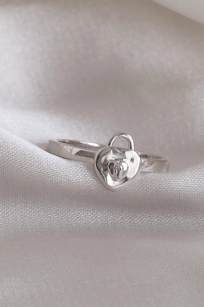 Silver Heart Lock Ring