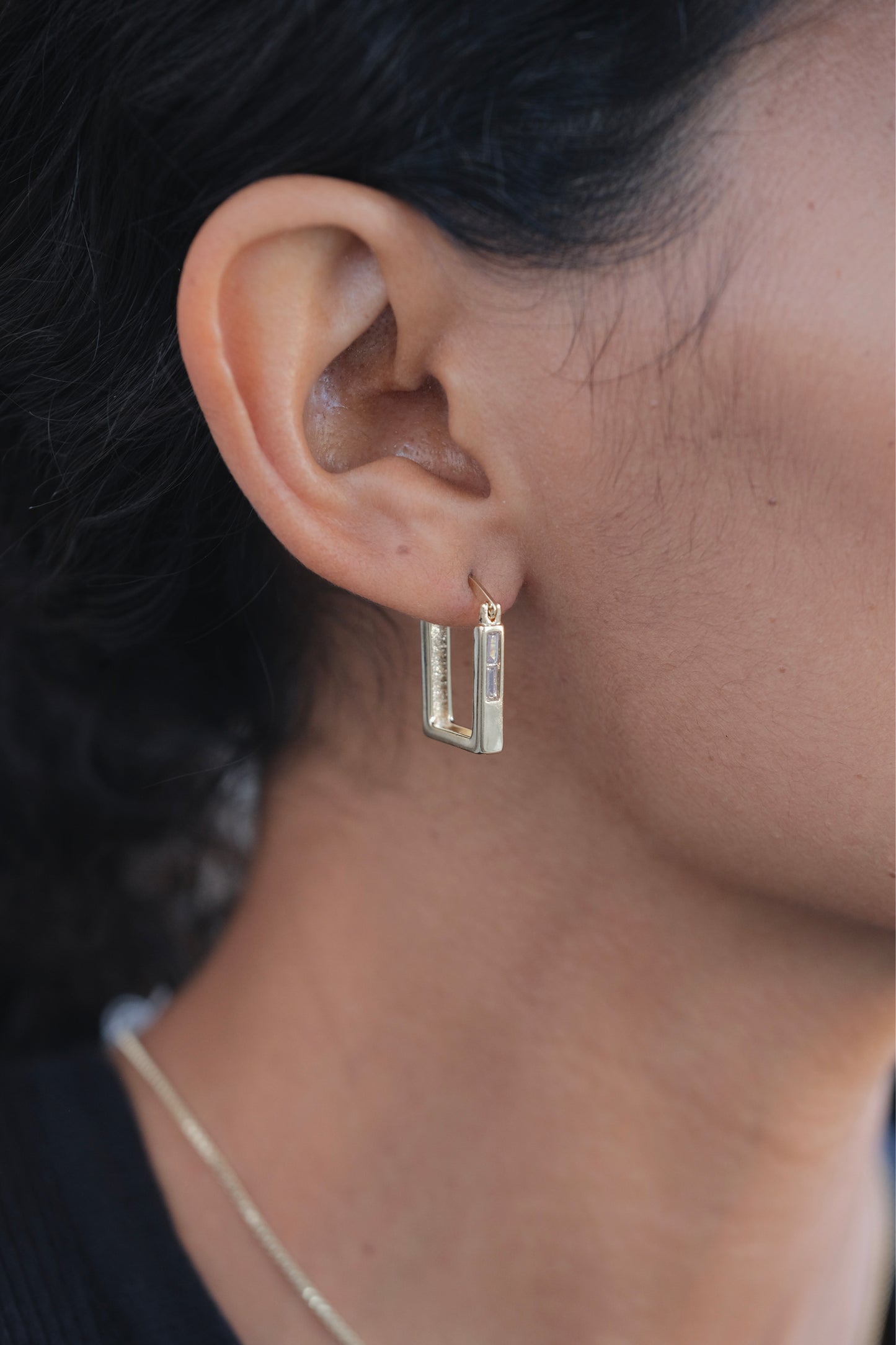 Gold Square Sparkling Hoops