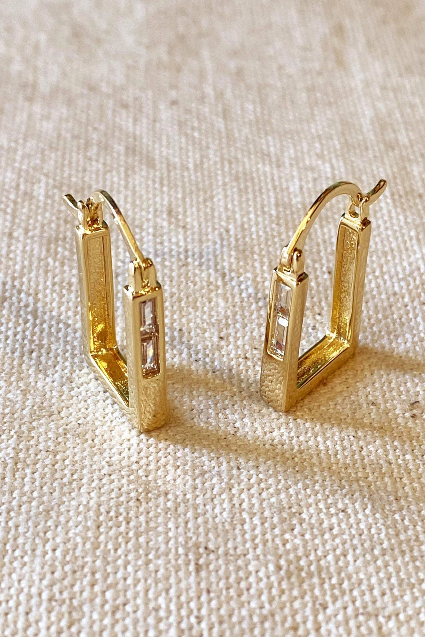 Gold Square Sparkling Hoops
